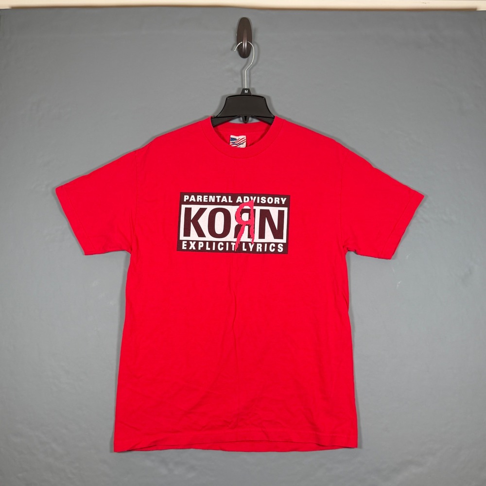 Korn Parental Advisory Explicit Lyrics Vintage Y2k Metal Rap Band T-Shirt Size L